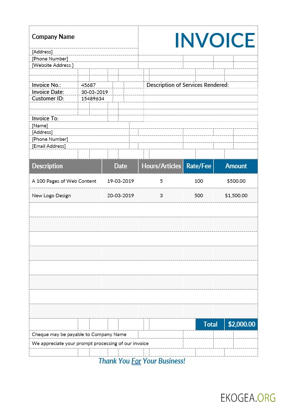 Modèle de facture de rédacteur indépendant